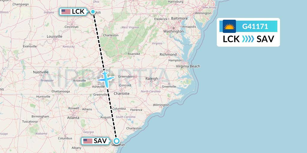 G41171 Allegiant Air Flight Map: Columbus to Savannah
