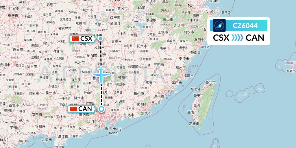 CZ6044 China Southern Airlines Flight Map: Changsha to Guangzhou