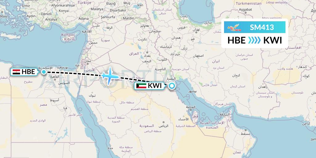 SM413 Air Cairo Flight Map: Alexandria to Kuwait City