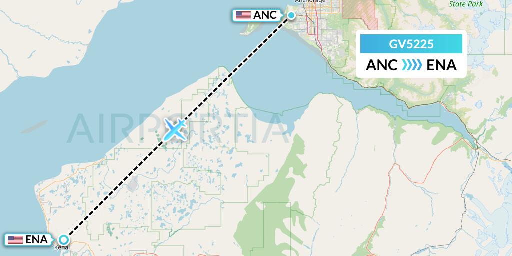 GV5225 Grant Aviation Flight Map: Anchorage to Kenai