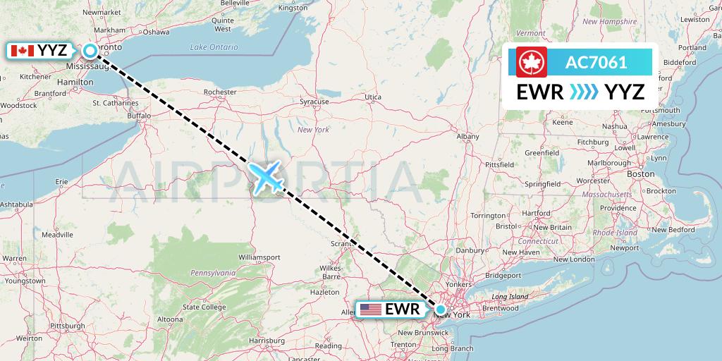 AC7061 Air Canada Flight Map: New York to Toronto