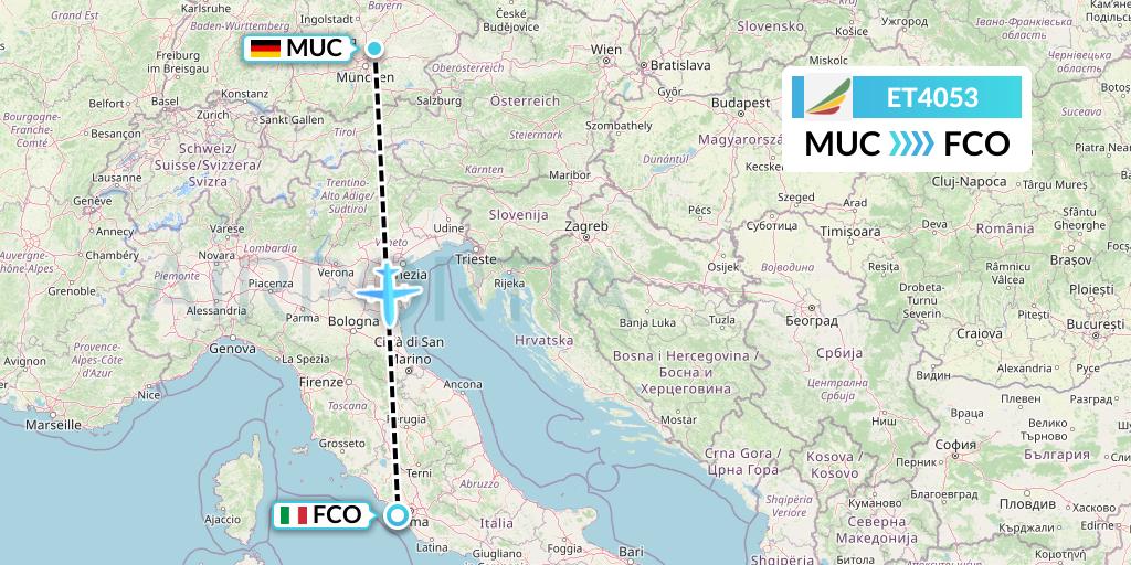 ET4053 Ethiopian Airlines Flight Map: Munich to Rome