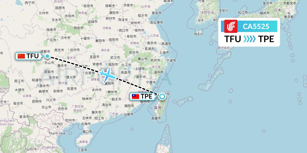 CA5525 Air China Flight Map: Chengdu to Taipei