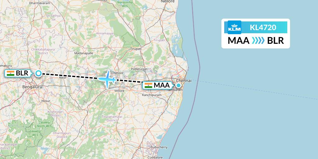 KL4720 KLM Flight Map: Chennai to Bangalore