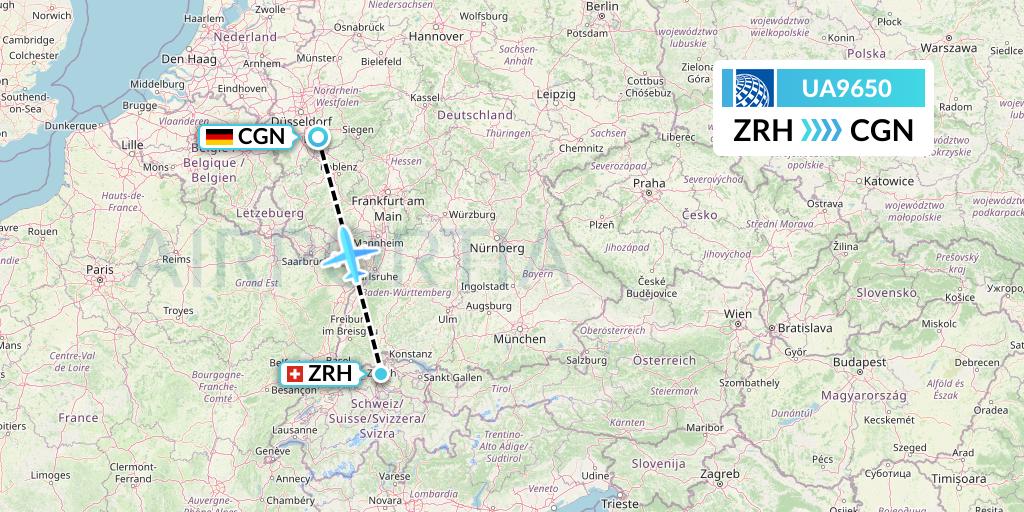 UA9650 United Airlines Flight Map: Zurich to Cologne