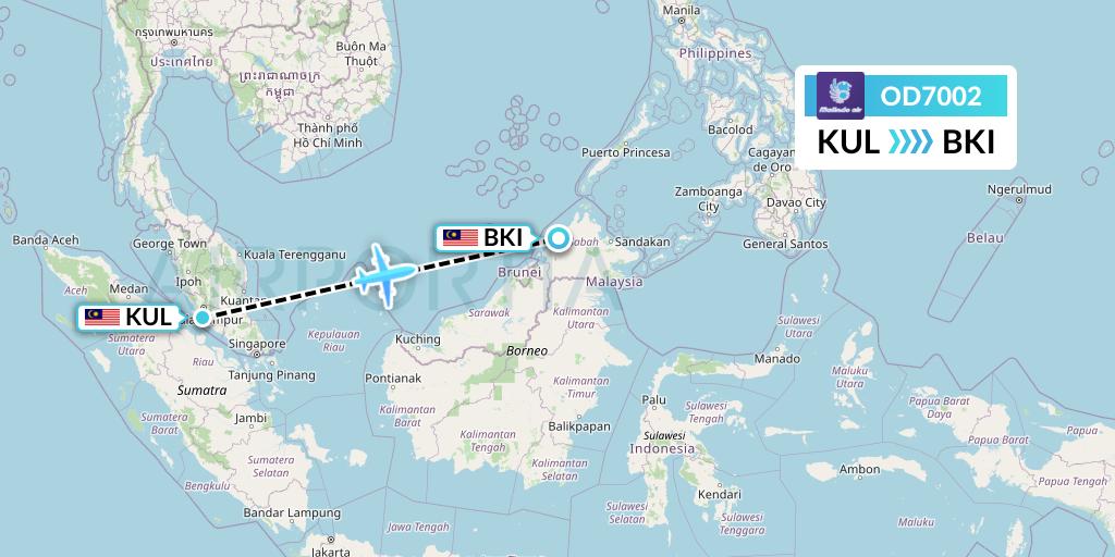 OD7002 Batik Air Malaysia Flight Map: Kuala Lumpur to Kota Kinabalu