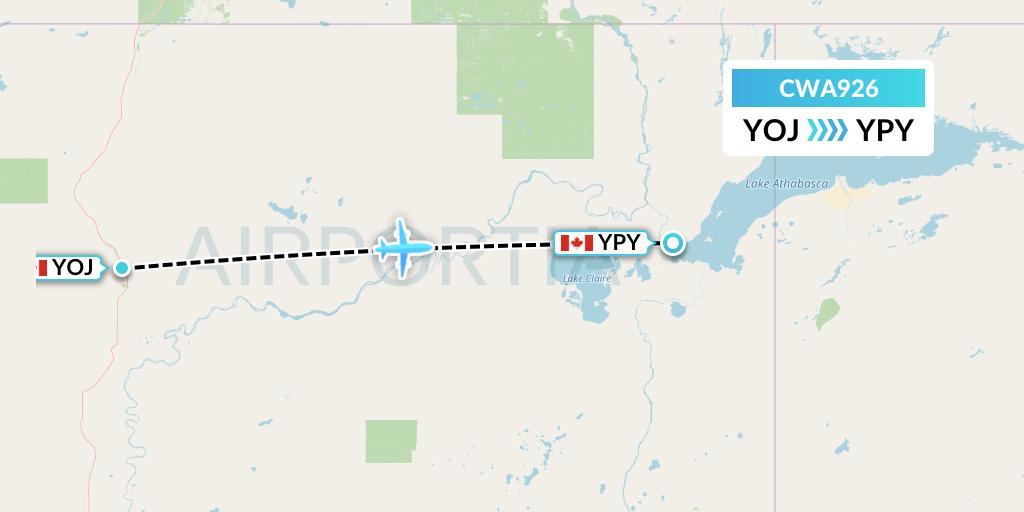 CWA926 Can West Corporate Air Charters Ltd. Flight Map: High Level to Fort Chipewyan