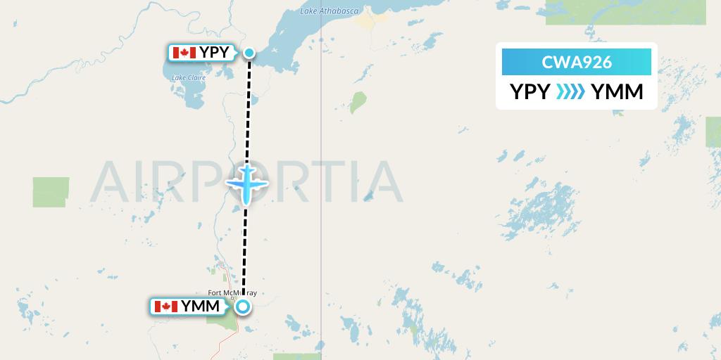 CWA926 Can West Corporate Air Charters Ltd. Flight Map: Fort Chipewyan to Fort McMurray