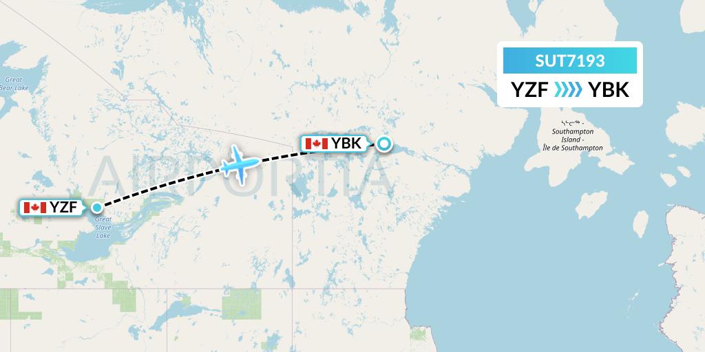 SUT7193 Summit Air Ltd. Flight Map: Yellowknife to Baker Lake