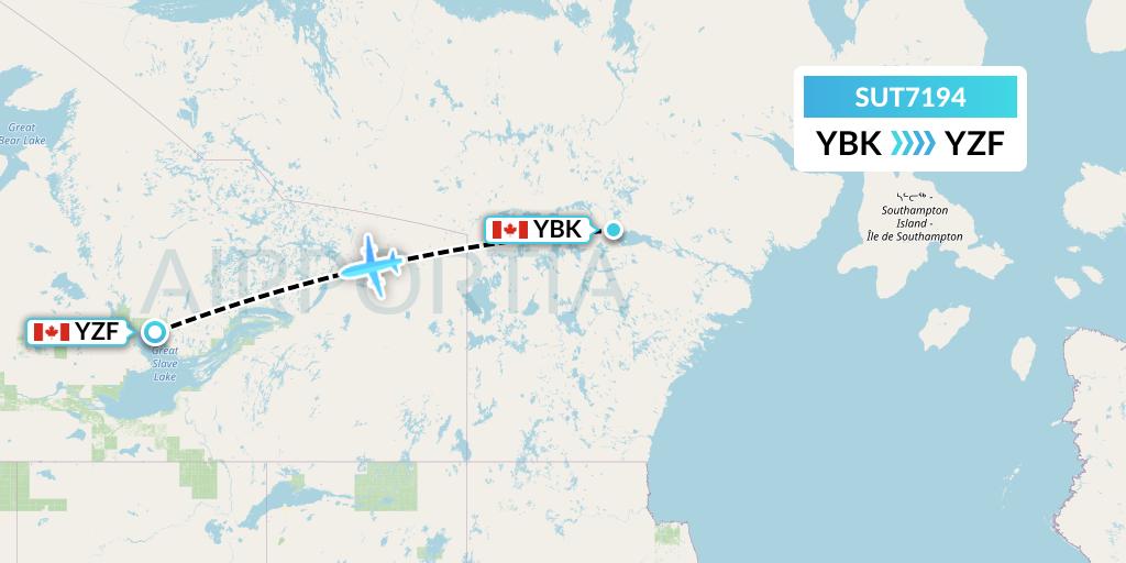 SUT7194 Summit Air Ltd. Flight Map: Baker Lake to Yellowknife