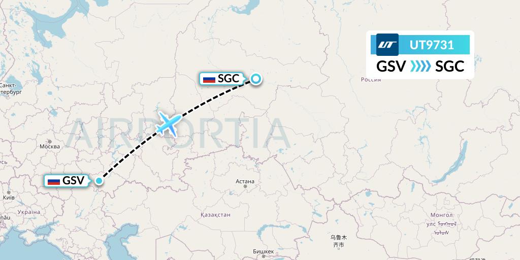 UT9731 UTair Flight Map: Saratov to Surgut