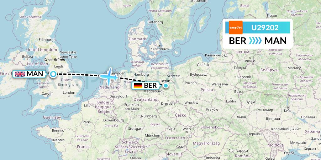 U29202 EasyJet Flight Map: Berlin to Manchester