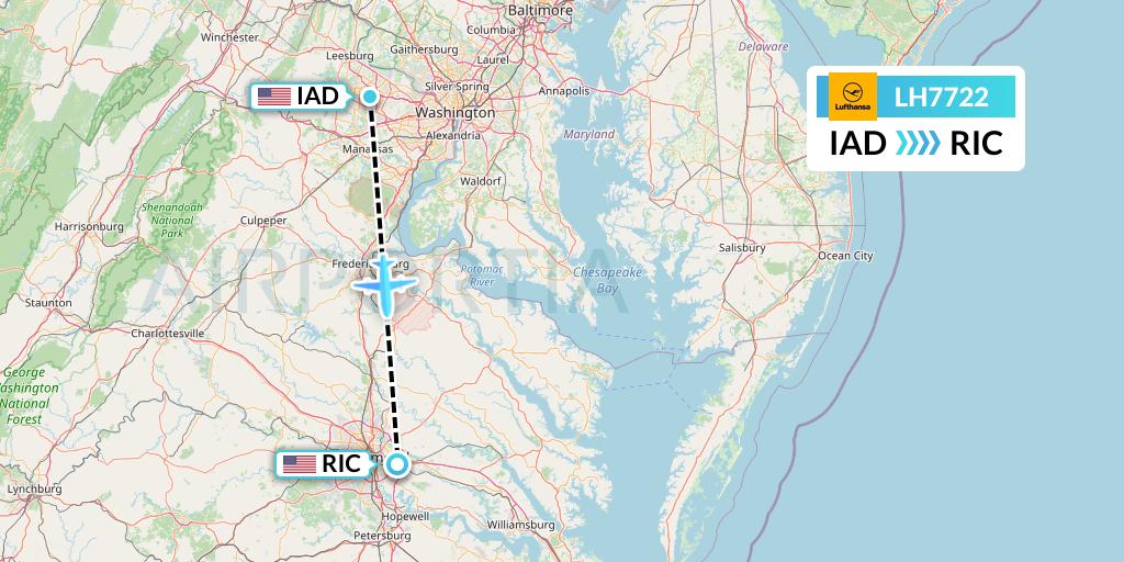 LH7722 Lufthansa Flight Map: Washington to Richmond
