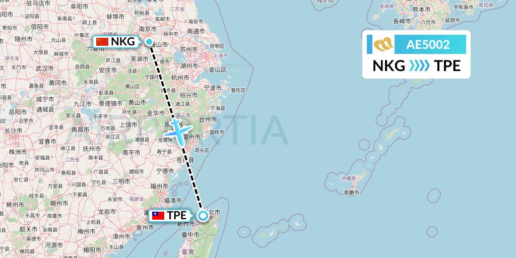 AE5002 Mandarin Airlines Flight Map: Nanjing to Taipei