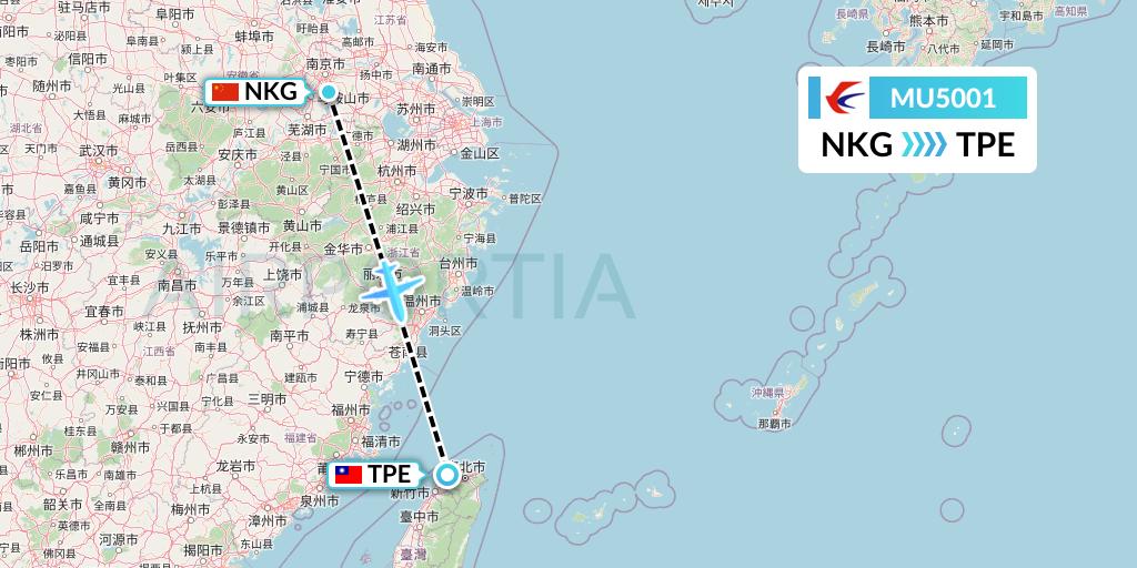 MU5001 China Eastern Airlines Flight Map: Nanjing to Taipei