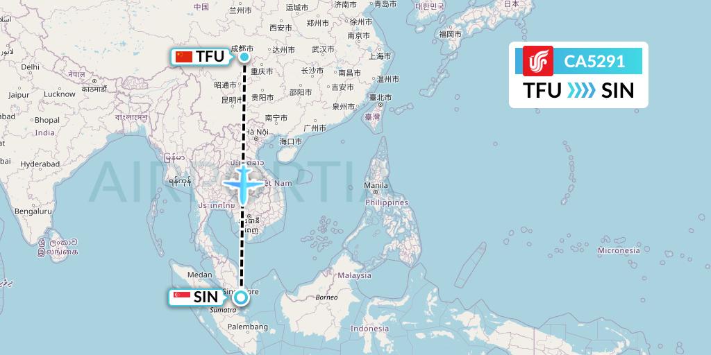 CA5291 Air China Flight Map: Chengdu to Singapore