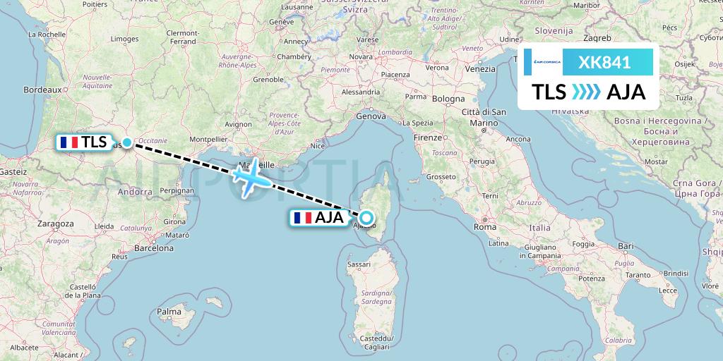XK841 Air Corsica Flight Map: Toulouse to Ajaccio