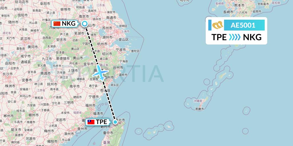 AE5001 Mandarin Airlines Flight Map: Taipei to Nanjing
