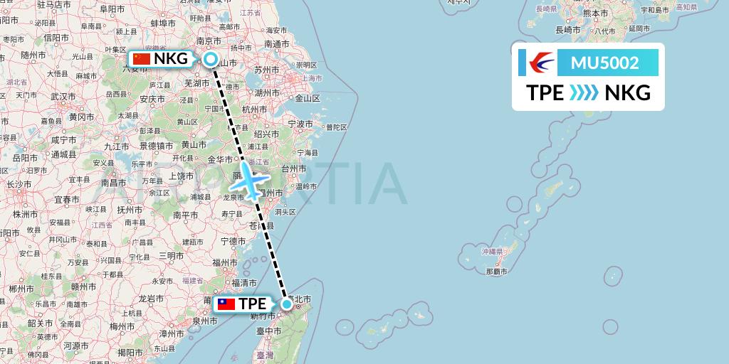 MU5002 China Eastern Airlines Flight Map: Taipei to Nanjing