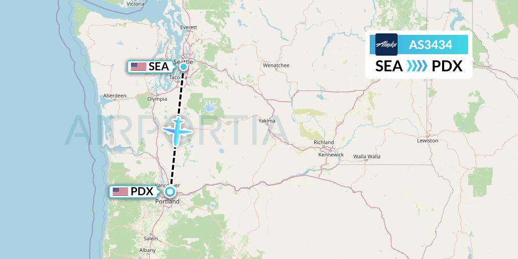 AS3434 Alaska Airlines Flight Map: Seattle to Portland