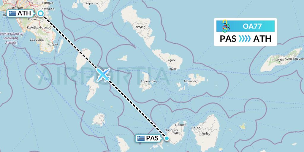OA77 Olympic Air Flight Map: Paros to Athens