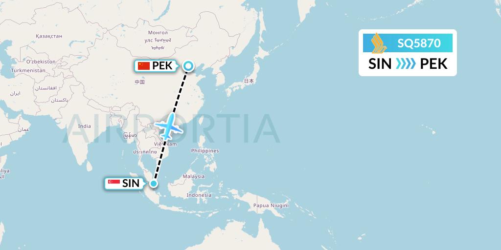 SQ5870 Singapore Airlines Flight Map: Singapore to Beijing