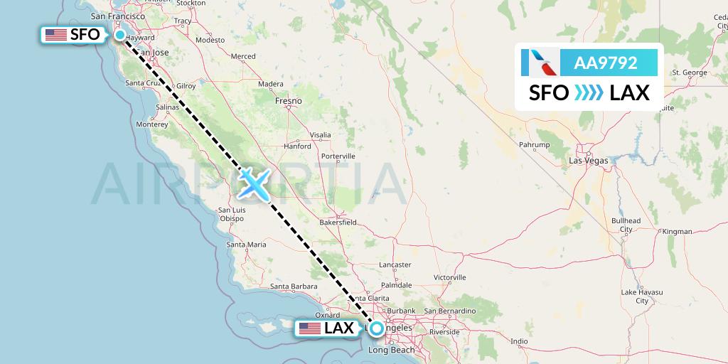 AA9792 American Airlines Flight Map: San Francisco to Los Angeles