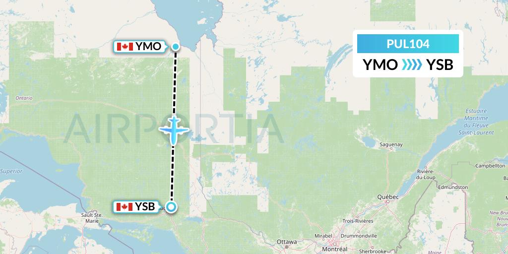 PUL104 Ornge Air Flight Map: Moosonee to Sudbury