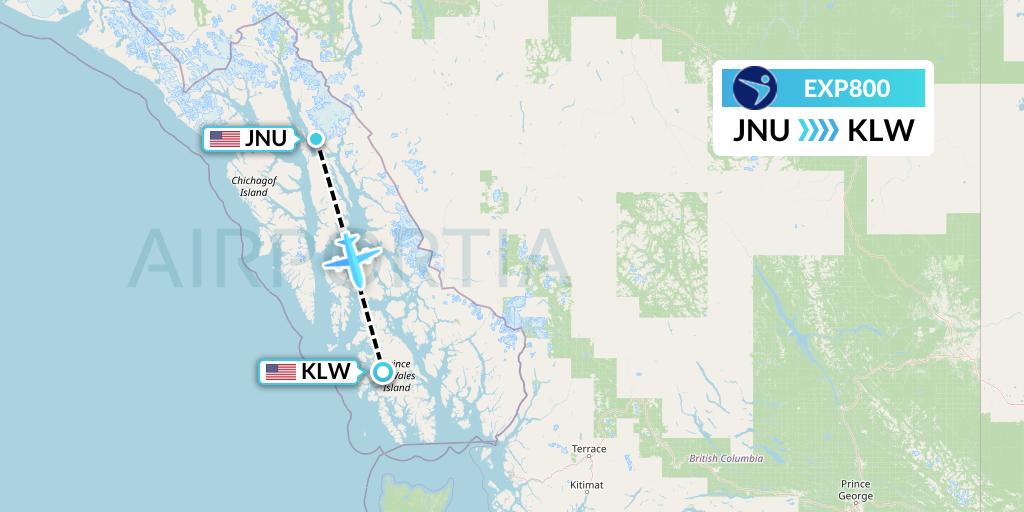 EXP800 Island Air Express Flight Map: Juneau to Klawock