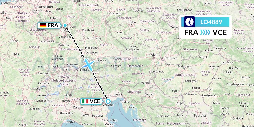 LO4889 LOT Flight Map: Frankfurt to Venice