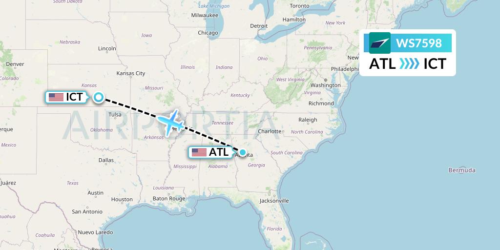 WS7598 WestJet Flight Map: Atlanta to Wichita