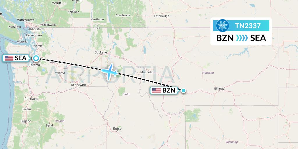 TN2337 Air Tahiti Nui Flight Map: Bozeman to Seattle