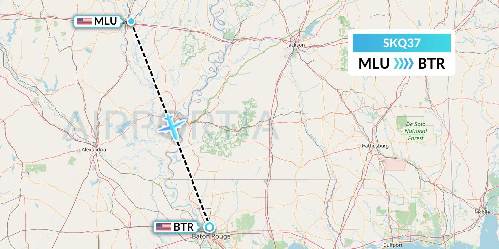 SKQ37 Labcorp Flight Map: Monroe to Baton Rouge