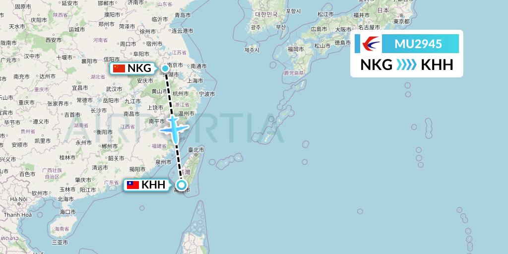 MU2945 China Eastern Airlines Flight Map: Nanjing to Kaohsiung