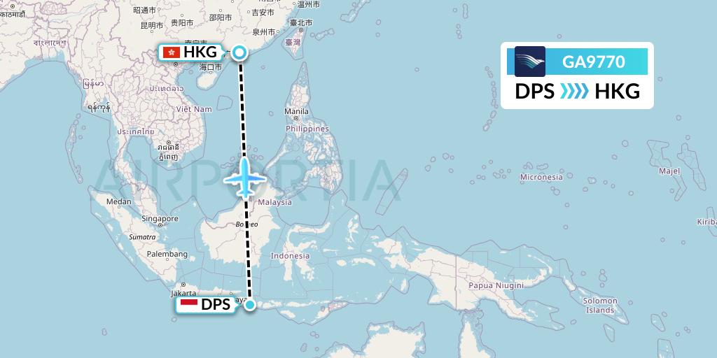 GA9770 Garuda Indonesia Flight Map: Denpasar to Hong Kong