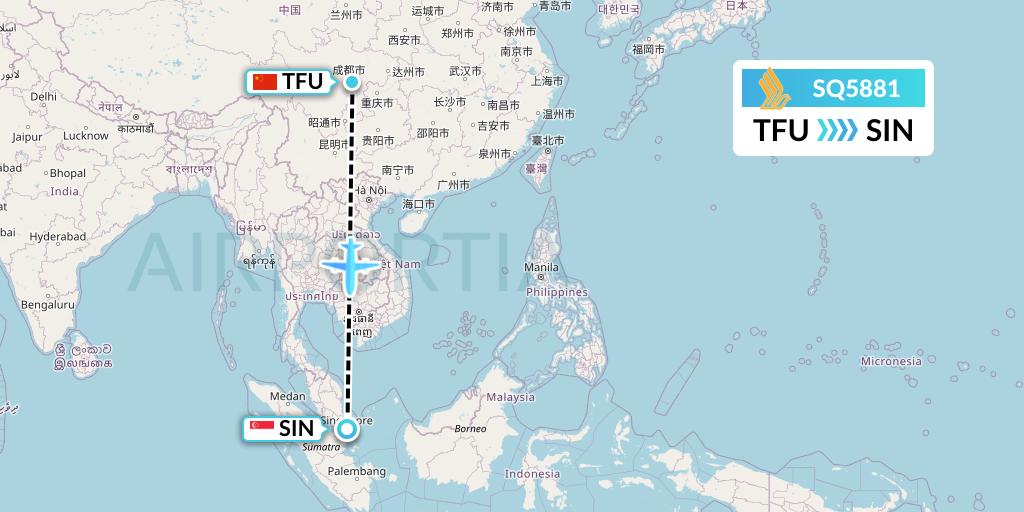 SQ5881 Singapore Airlines Flight Map: Chengdu to Singapore