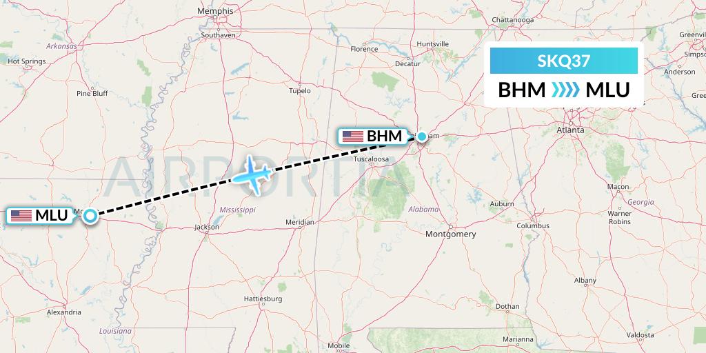 SKQ37 Labcorp Flight Map: Birmingham to Monroe