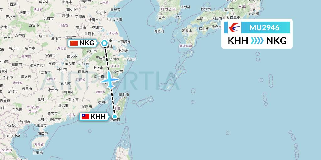 MU2946 China Eastern Airlines Flight Map: Kaohsiung to Nanjing