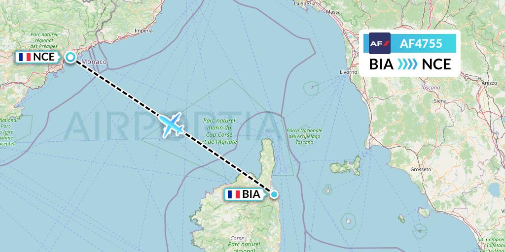 AF4755 Air France Flight Map: Bastia to Nice