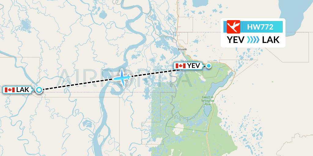 HW772 North-Wright Airways Flight Map: Inuvik to Aklavik