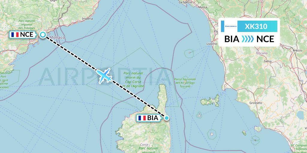 XK310 Air Corsica Flight Map: Bastia to Nice