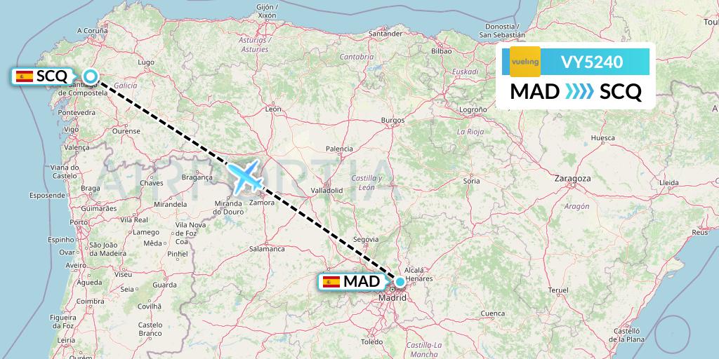 VY5240 Vueling Flight Map: Madrid to Santiago