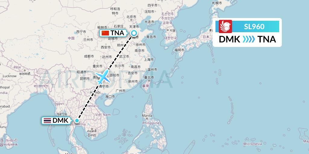 SL960 Thai Lion Air Flight Map: Bangkok to Jinan