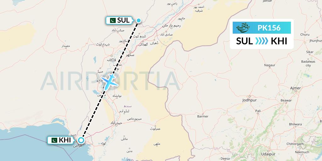 PK156 Pakistan International Airlines Flight Map: Sui to Karachi