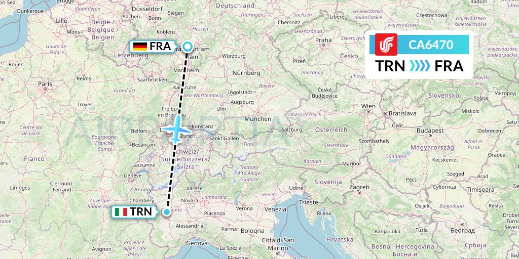 CA6470 Air China Flight Map: Turin to Frankfurt