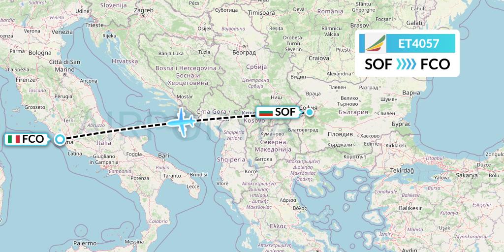 ET4057 Ethiopian Airlines Flight Map: Sofia to Rome