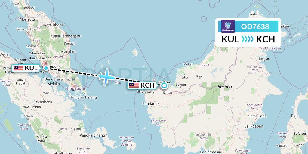OD7638 Batik Air Malaysia Flight Map: Kuala Lumpur to Kuching