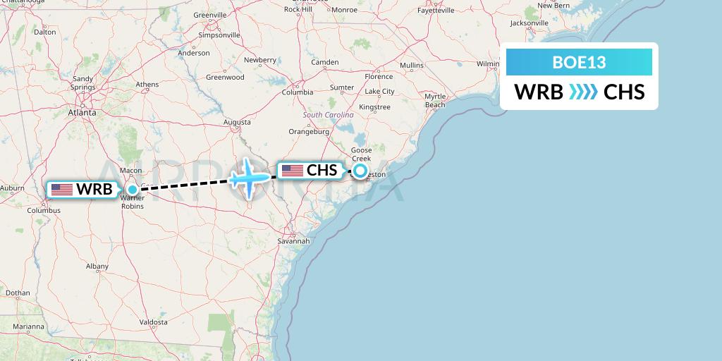 BOE13 Boeing Flight Map: Warner Robins to Charleston