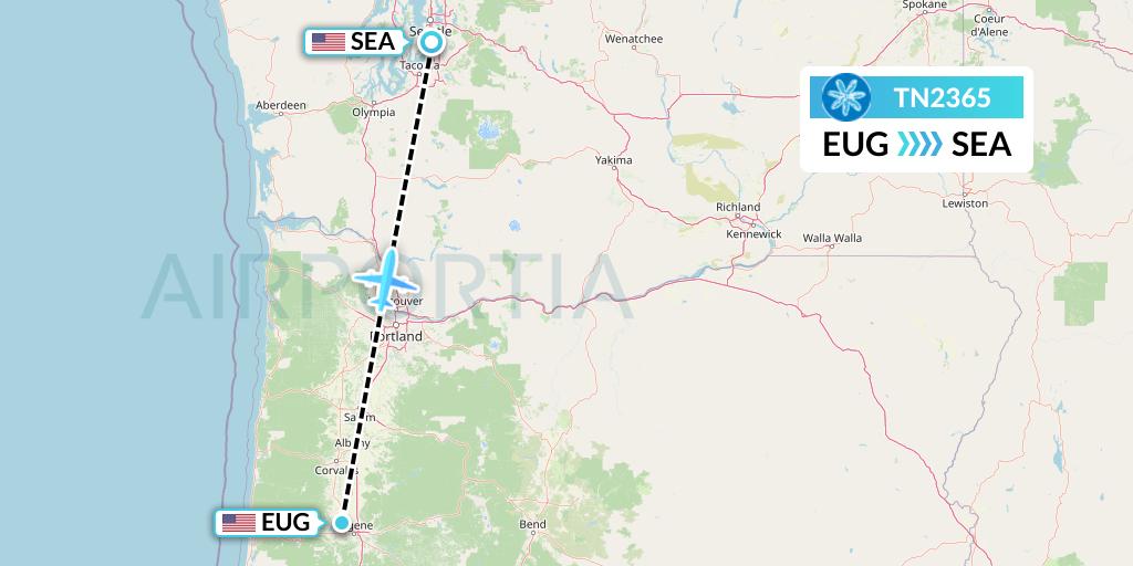 TN2365 Air Tahiti Nui Flight Map: Eugene to Seattle