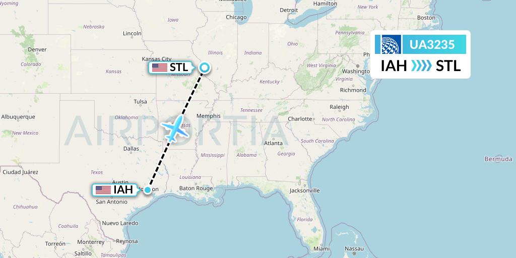 UA3235 United Airlines Flight Map: Houston to St. Louis